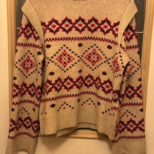 LOFT Beige and Red Patterned Sweater